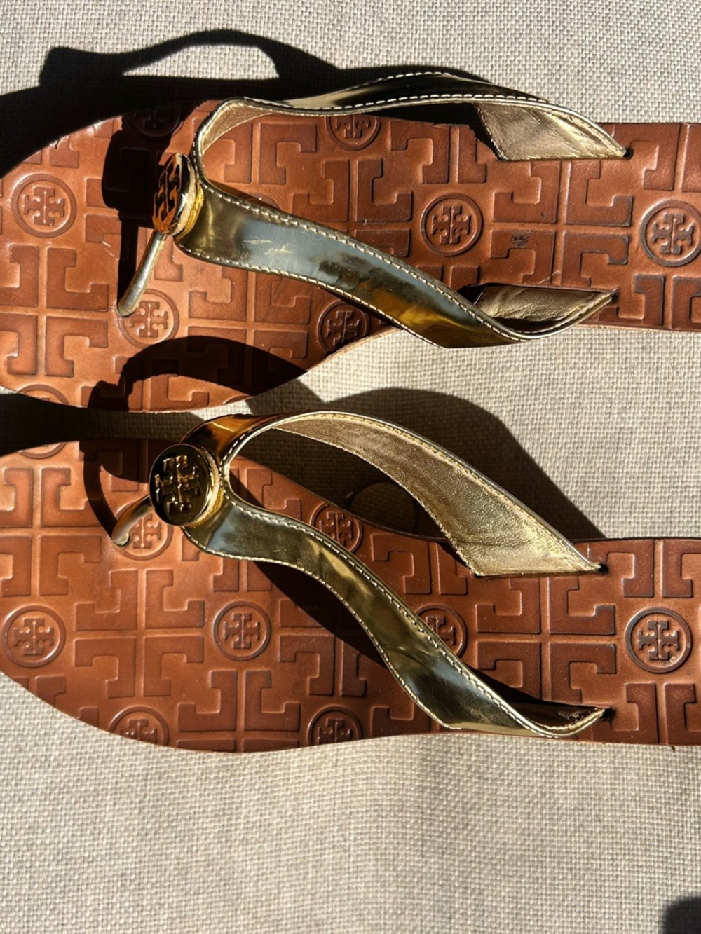 Tory Burch Gold Wedge Sandals with Cork Footbed
